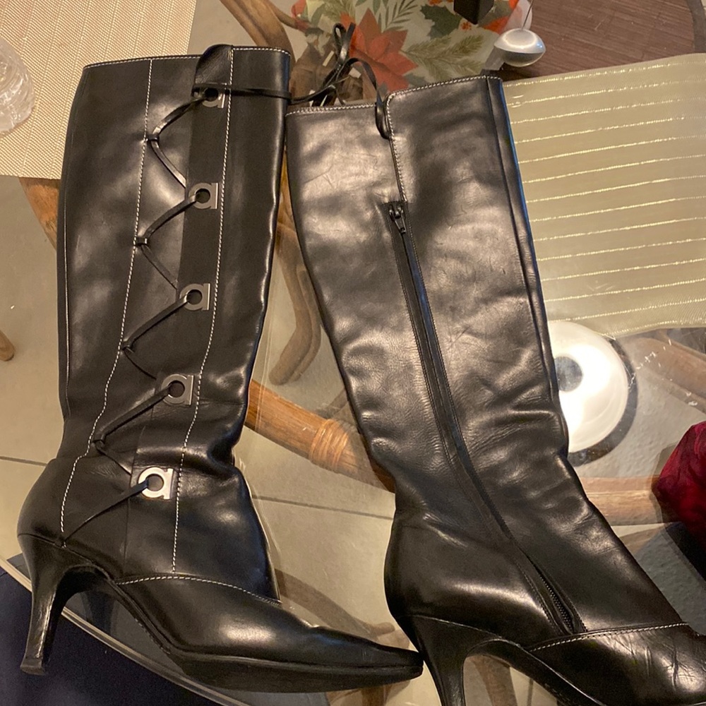 Salvatore Ferragamo leather boots under knee, half leg boots
